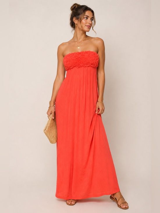 Design History Dresses & Skirts - Design History Coral Strapless Maxi Dress Floral Boho Beach Medium